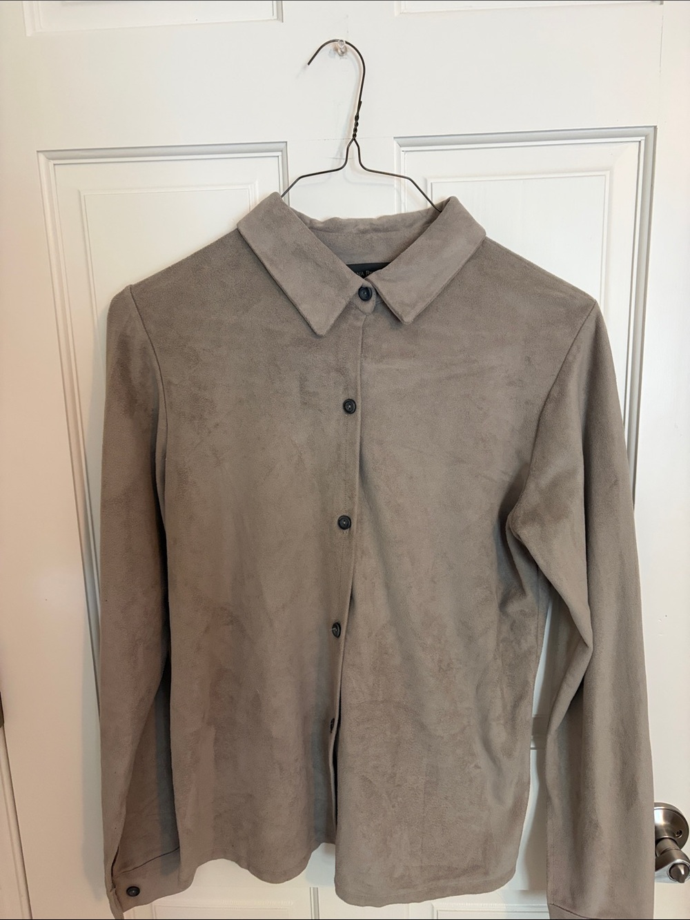 Women's  Gray Suede-Look Button Front shirt